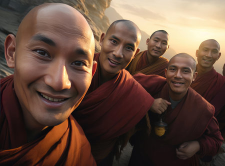 A group of Buddhist monksの素材