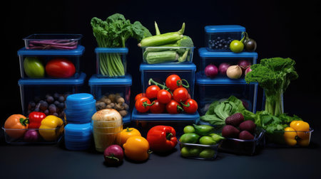 Plastic containers with vegetablesの素材