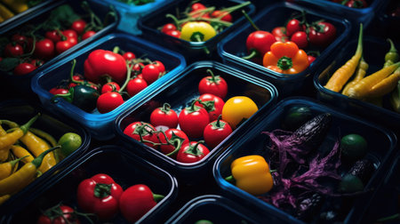 Plastic containers with vegetablesの素材