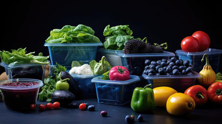 Plastic containers with vegetablesの素材