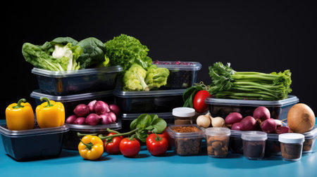 Plastic containers with vegetablesの素材