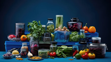Plastic containers with vegetablesの素材