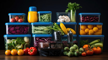 Plastic containers with vegetablesの素材