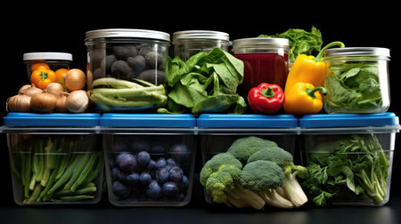 Plastic containers with vegetablesの素材