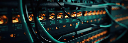 Server racks with equipment and wiresの素材