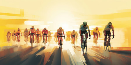 A group of cyclists at sunsetの素材