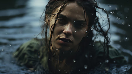 Beautiful girl in dark clothesの素材