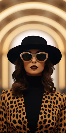 Woman in leopard clothes and glassesの素材