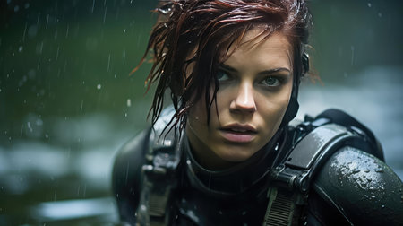 Beautiful girl in dark clothesの素材