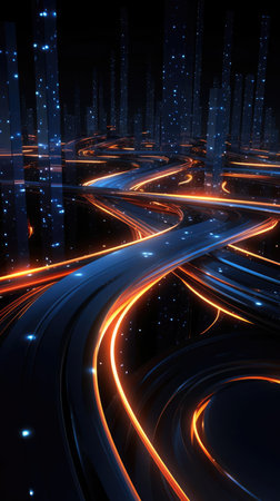 A tunnel of glowing traffic linesの素材