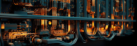 Server racks with equipment and wiresの素材