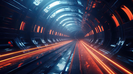 A tunnel of glowing traffic linesの素材