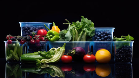 Plastic containers with vegetablesの素材