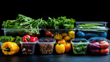 Plastic containers with vegetablesの素材