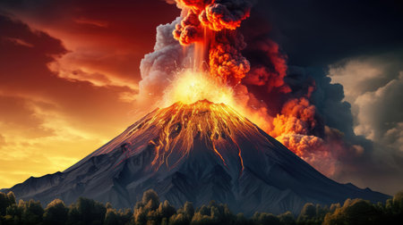 An erupting volcanoの素材