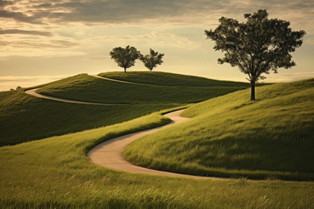 The road that goes through the green hillsの素材