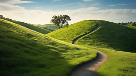 The road that goes through the green hillsの素材