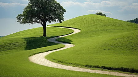 The road that goes through the green hillsの素材