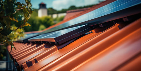 Solar panels on the roof of a private houseの素材
