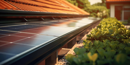 Solar panels on the roof of a private houseの素材