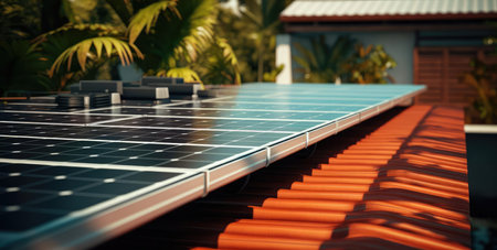 Solar panels on the roof of a private houseの素材