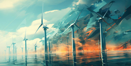 Abstract illustration with wind farmsの素材