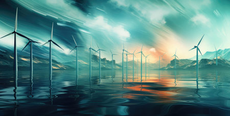 Abstract illustration with wind farmsの素材