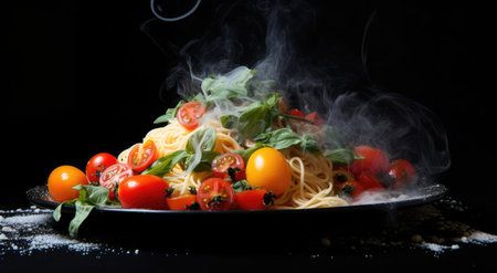 Spaghetti with tomatoes and herbsの素材