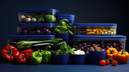 Plastic containers with vegetablesの素材