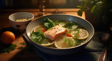 Fish soup in a bowlの素材