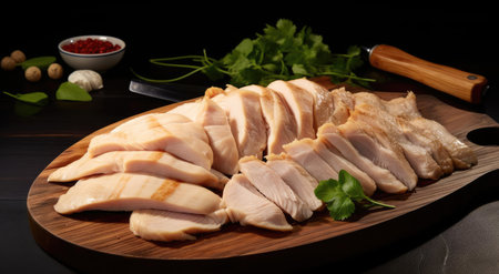 A dish of chicken pieces and tomatoの素材