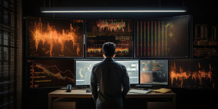 The man in front of the trading chartsの素材