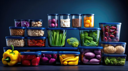 Plastic containers with vegetablesの素材