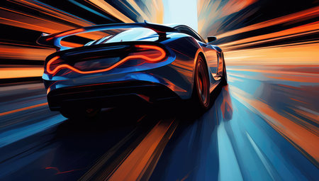 Sporty modern car in motionの素材