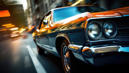 Muscle car rides around the cityの素材