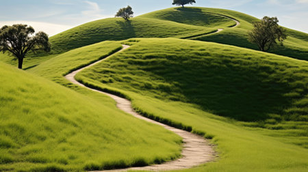 The road that goes through the green hillsの素材