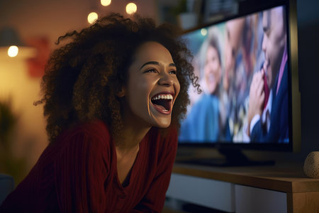 Joyful young woman bloggerの素材