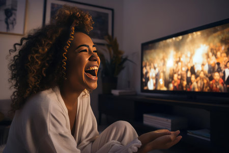 Joyful young woman bloggerの素材