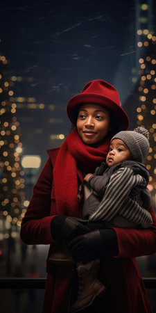 Family Christmas walk through the streetsの素材