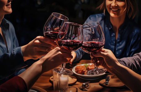 A group of friends clinking glasses of wineの素材
