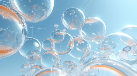 A group of transparent spheres in the airの素材