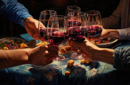 A group of friends clinking glasses of wineの素材