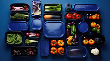 Plastic containers with vegetablesの素材