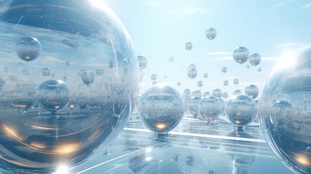 A group of transparent spheres in the airの素材