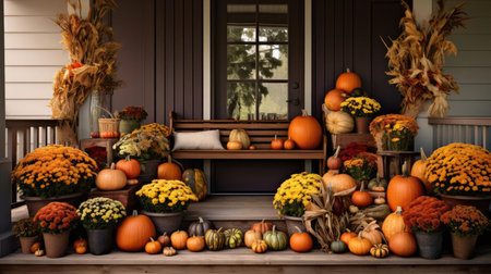 Door with terrace with autumn vegetablesの素材