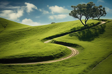 The road that goes through the green hillsの素材