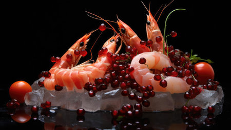 Shrimp with ice on the tableの素材