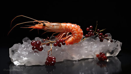 Shrimp with ice on the tableの素材