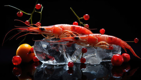 Shrimp with ice on the tableの素材