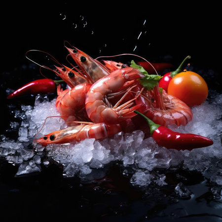 Shrimp with ice on the tableの素材
